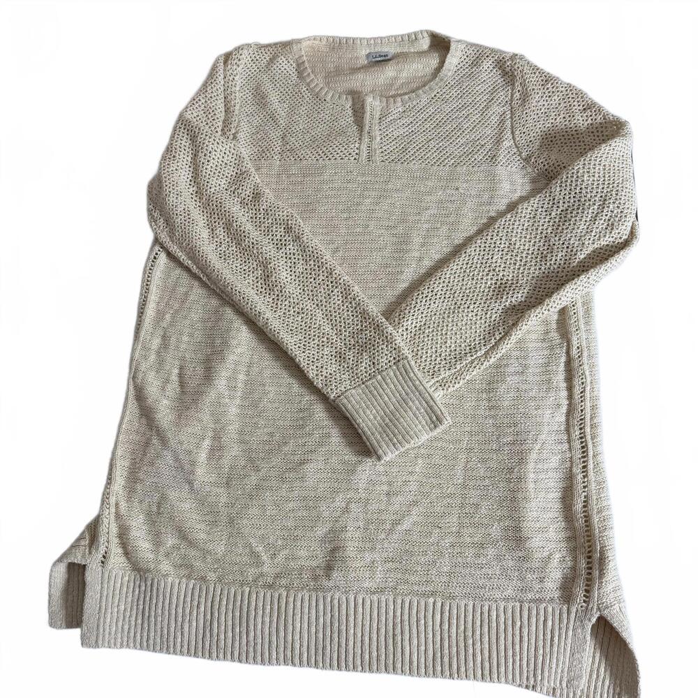 LL Bean Cream Long Sweater SZ XL Cotton Crew Neck  Y2K Preppy